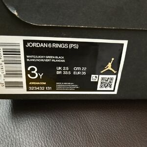 Jordan 6 Rings Kids Sneakers - White, Lucky Green, Black